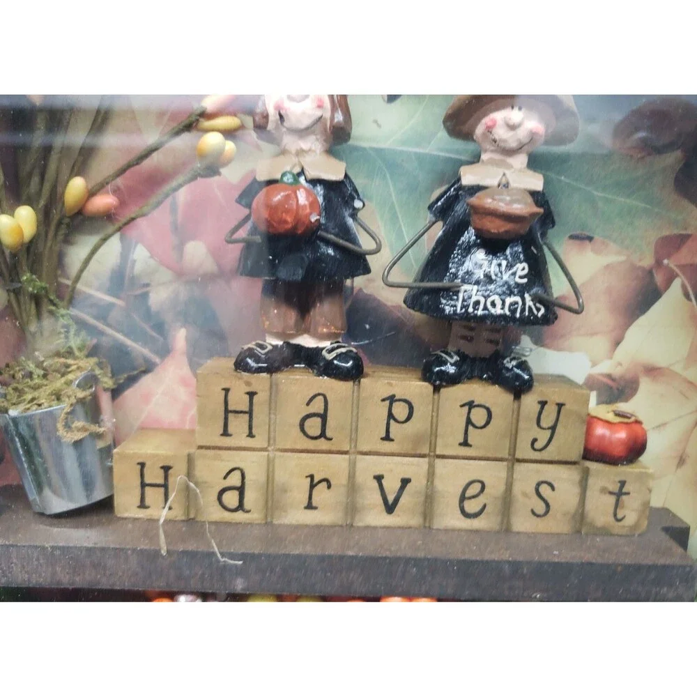 Blackout Lighted Round Wall Clock, FALL,HAPPY HARVEST,PILGRIMS GIVE THANX,GI